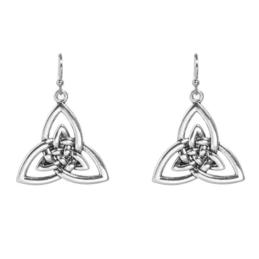 NEW The Margo dangle Earrings Celtic Silver color Trinity Triangle - Boutique